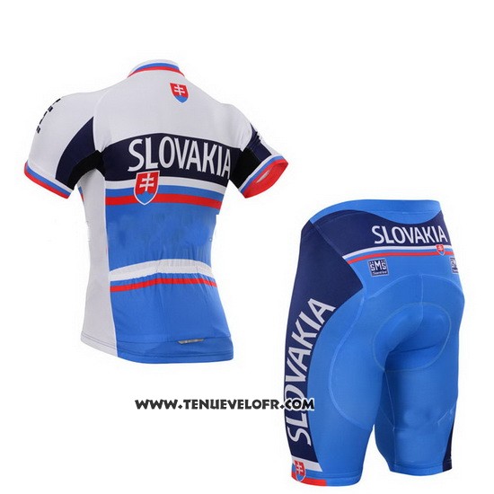 2013 Maillot Ciclismo Slovaquie Blanc et Bleu Manches Courtes et Cuissard
